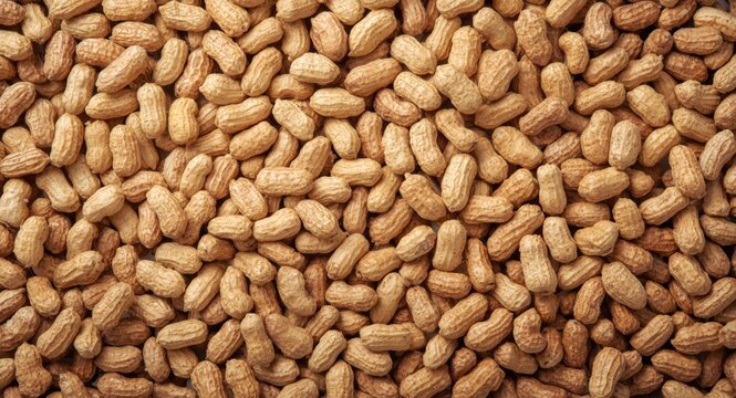 Freshly collected peanuts in shells creating textured natural background with copy space