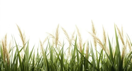 Fototapeta premium A white background featuring a row of tall grass plants used for culinary purposes