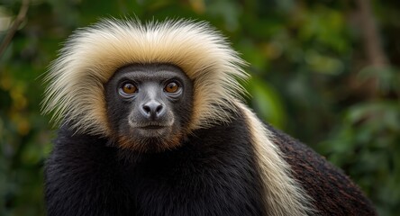 Obraz premium Insightful look at mantled guereza with characteristic mantle coat
