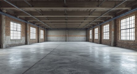 panoramic shot of vacant factory space offering ample copy space