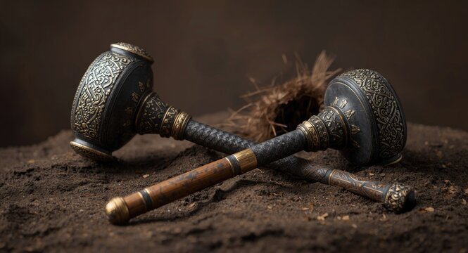 Creative visual focusing on the classic styling of mace weapons in ancient times