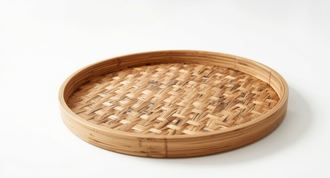 Timeless bamboo tray revealing aged beauty set on a bright white backdrop