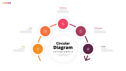 Obraz premium Modern minimalist, elegant, clean, circular steps, editable infographic design template, vector