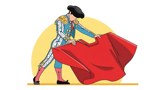 Matador Waving Red Cape in Illustration.