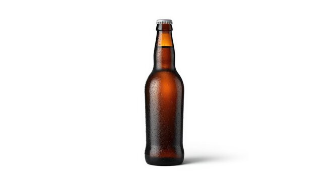 Brown beer bottle empty isolated on white backdrop suitable for product shots