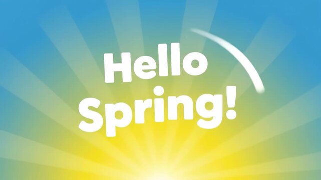 Hello Spring Greeting Card with Sunburst Background for Seasonal Social Media Marketing