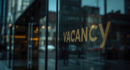 Fototapeta na wymiar Close view of a job vacancy sign mounted outside an office building