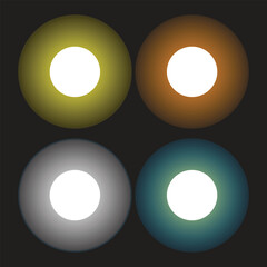 Vibrant colored circles with white centers on dark background