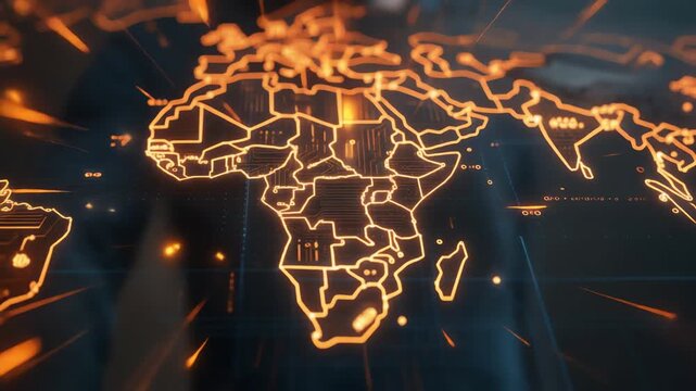 man pointing at illuminated center of africa on physical world map