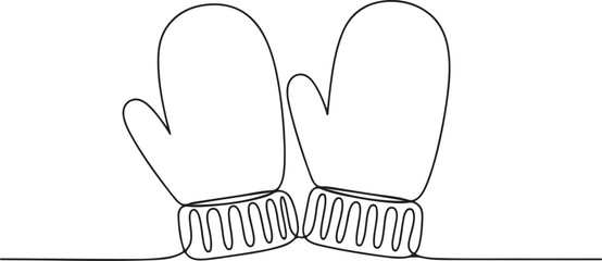 Minimalist Continuous One Line Drawing of Winter Mittens  © Sabit