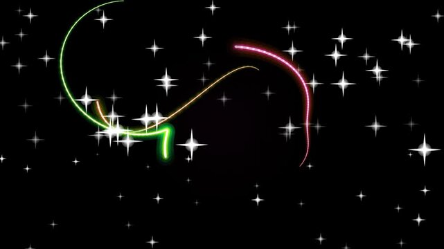 Colorful Neon Lines Dancing in Starry Night.