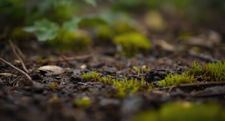 Close shot photo of fox droppings on damp forest ground