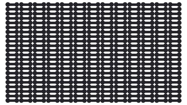 A dense structure made of dumbbell-like geometry that rapidly expands or zooms in during the animation.