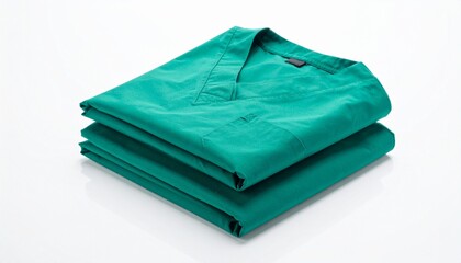 Stack of Green Medical Scrubs on White Surface