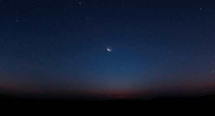 Fototapeta premium Magical dusk panorama with bright stars and climbing moon figure