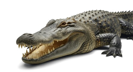 Obraz premium white background showing a crocodile with sharp teeth visible