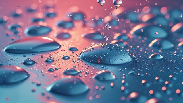 Water droplets beading on coated surface for hydrophobic coating quality evaluation and material research concept background