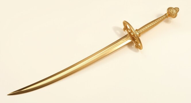 Classic gold sword isolated on soft white background