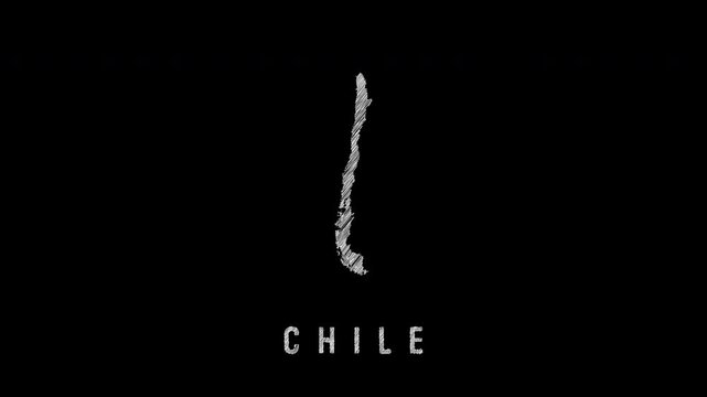 Chile map scribble animation on black background