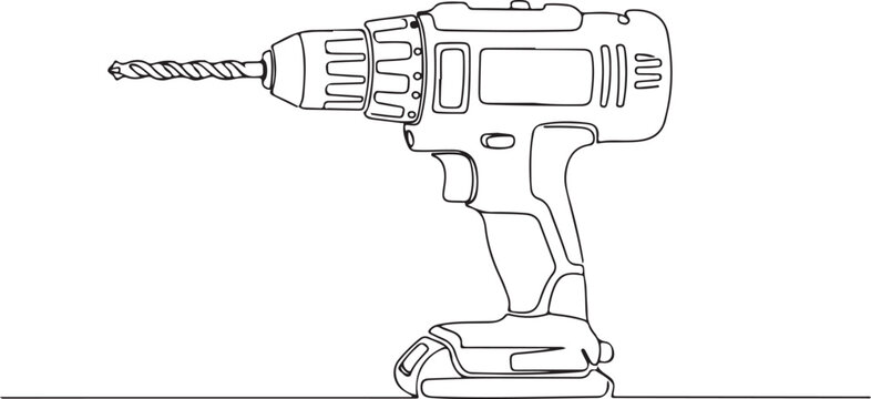 Detailed Outline Illustration of a Cordless Electric Power Drill
