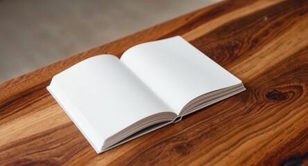 Fototapeta premium White notebook with blank pages on handcrafted wooden table