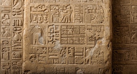 Obraz premium historical Egyptian hieroglyphs etched in stone relief