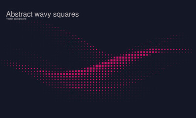 Abstract Wavy Squares Vector Background With Pink Pixel Wave On Dark Navy