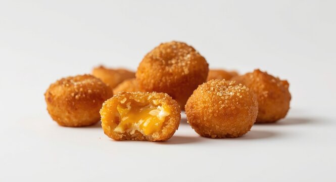 crispy mac and cheese bites isolated on a plain background