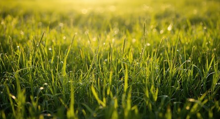 Natural grass patch glowing in sunlight with a smooth focus