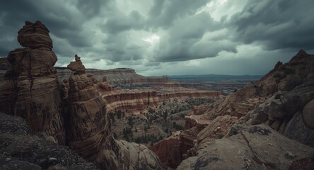 Scenic view of rugged rocky landscape under cloudy sky with natural rock formations