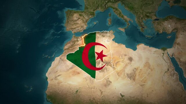 People&rsquo;s Democratic Republic of Algeria Map Animation with Fire Glow Border Effect