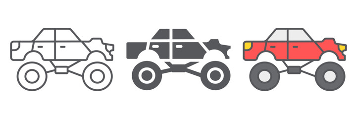 Monster truck line icon, transport and extreme, monster car sign, vector graphics, a linear pattern on a white background. © amin268