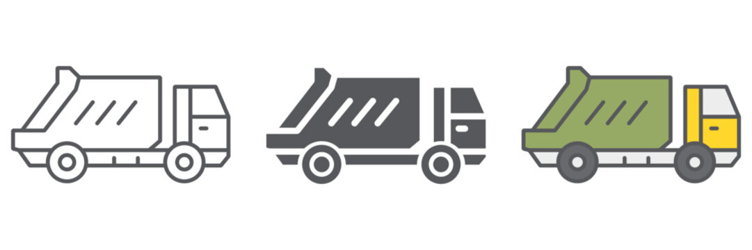 Garbage truck line icon, transportation and auto, waste lorry sign, vector graphics, a linear pattern on a white background.