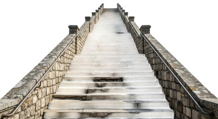 Fototapeta premium A long staircase with stone railings isolated on transparent background leading upwards