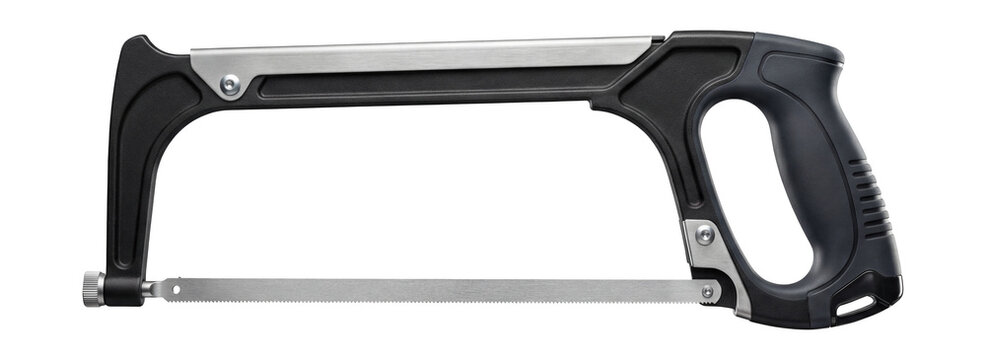 High-tension hacksaw with an ergonomic curved handle and a 24 TPI bi-metal blade.