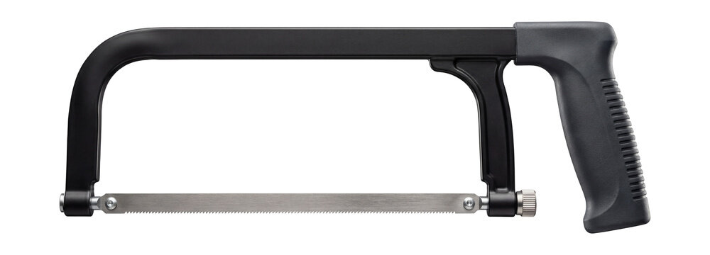 High-carbon hacksaw with a straight rubber grip and a 16 TPI blade.