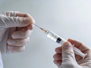 Hands holding syringe with needle