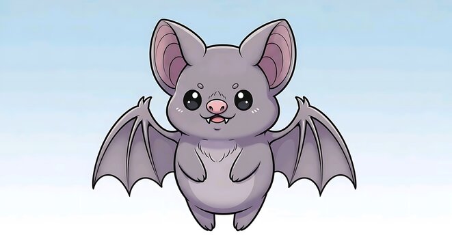 Cute baby bat character with wings isolated on soft background. Illustration concept