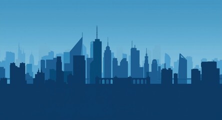 Fototapeta premium blue city silhouette flat urban scene illustration