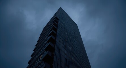 Fototapeta premium commercial tall building displaying balconies beneath a dim sky