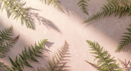 Obraz premium soft daylight pink surface with intricate fern patterns and generous copy space