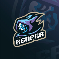 Fototapeta premium Reaper mascot logo design vector. Reaper head illustration for sport team.