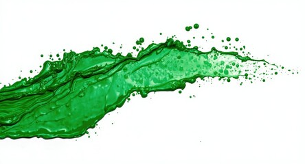 Isolated vibrant green oil paint splash on minimal white background