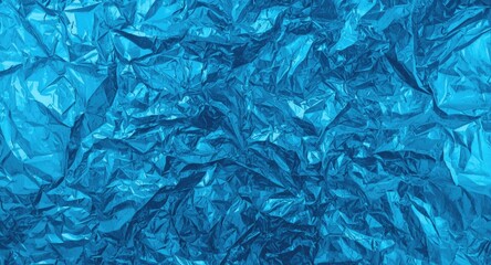 Obraz premium Textured blue metallic foil paper background with layered crinkles