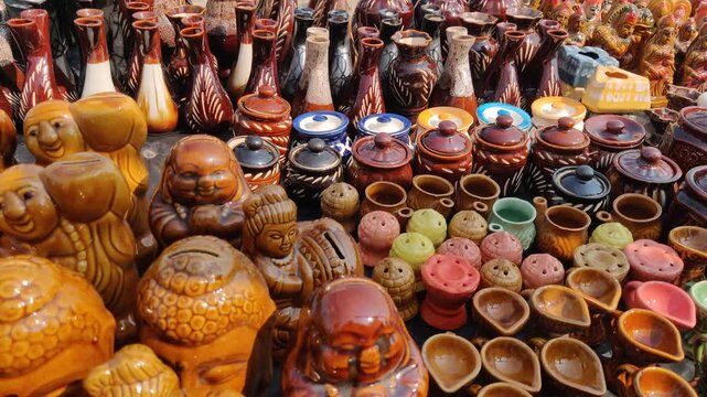 Handmade terracotta pots of India.