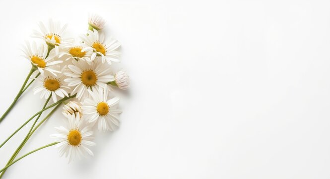 White studio backdrop displaying natural Transvaal Daisy blossoms and copy space