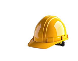 Fototapeta premium Close-up studio shot of a shiny, yellow construction hard hat on a solid black background