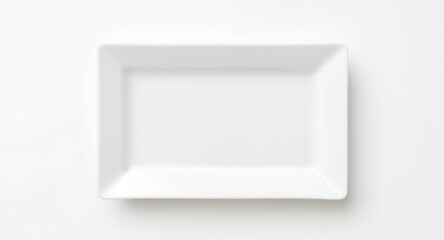 Rectangular white ceramic plate featured on clean white matte backdrop including copy space