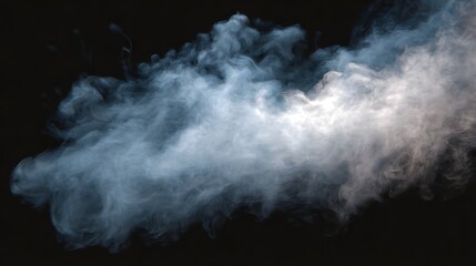 Dynamic white smoke plume swirling against a black background showcasing intricate textures and ethereal motion