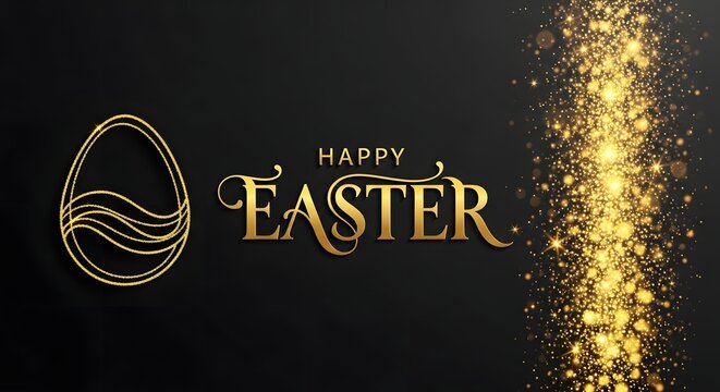 A Happy easter written in golden chalk on a black school chalkboard represents a successful business concept and education design